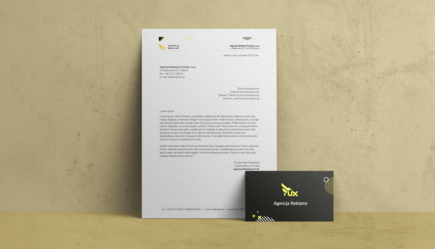 Papier firmowy z logo – Wybierane formaty, wizualizacja oraz logo dla firm 1 papier firmowy marki fux